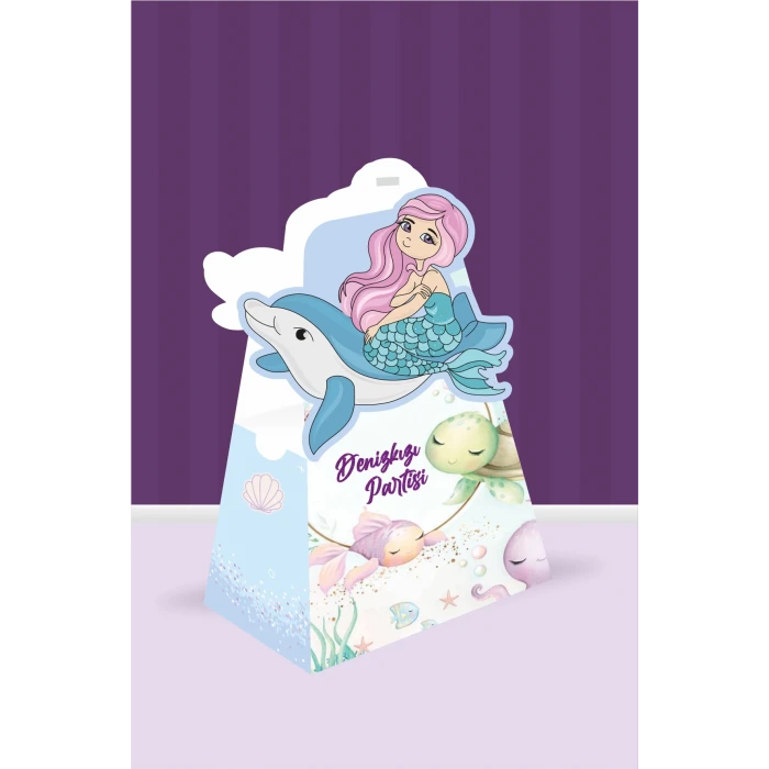 Deniz Kızı Teması Piramit Kutu - Mini Hediyelik ( Anahtarlık, Mini Oyuncak, Şeker) 13x7x5cm *8li Paket