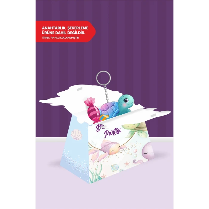 Deniz Kızı Teması Piramit Kutu - Mini Hediyelik ( Anahtarlık, Mini Oyuncak, Şeker) 13x7x5cm *8li Paket