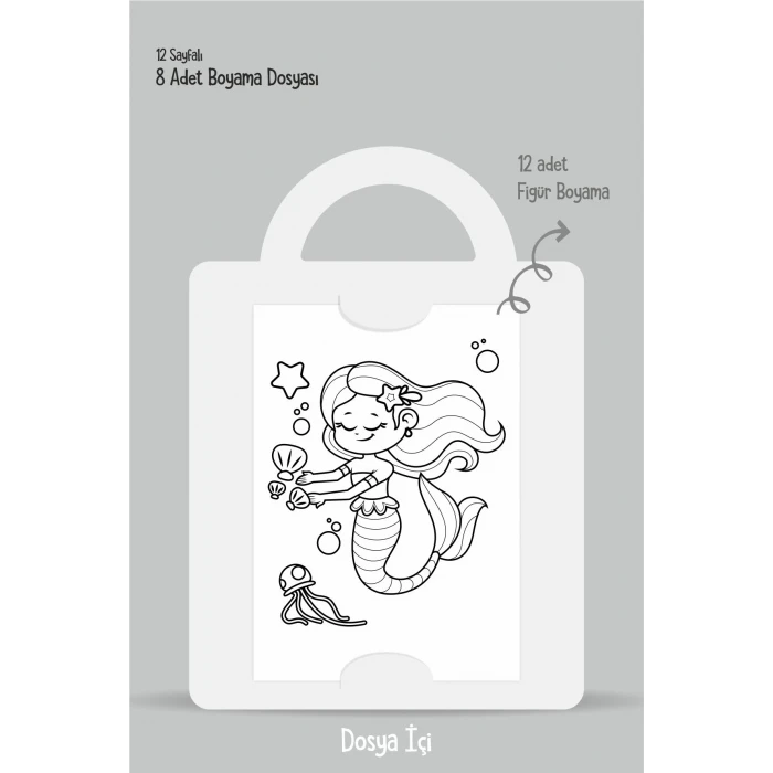 Denizkızı Temalı - Boyama Dosyası Doğum Günü Parti Seti Hediyesi 15x21cm 8li Paket
