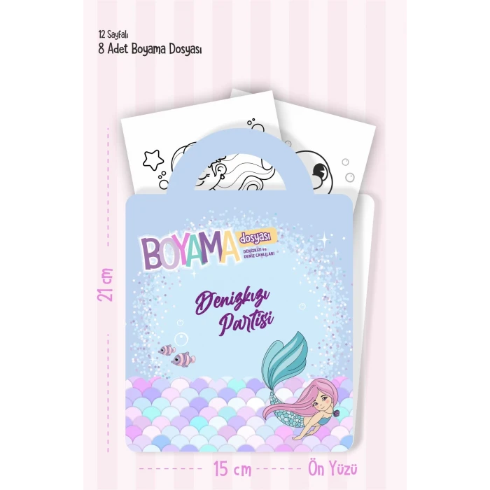 Denizkızı Temalı - Boyama Dosyası Doğum Günü Parti Seti Hediyesi 15x21cm 8li Paket