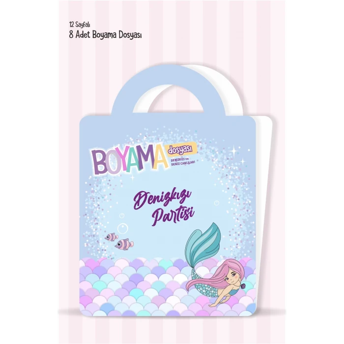 Denizkızı Temalı - Boyama Dosyası Doğum Günü Parti Seti Hediyesi 15x21cm 8li Paket