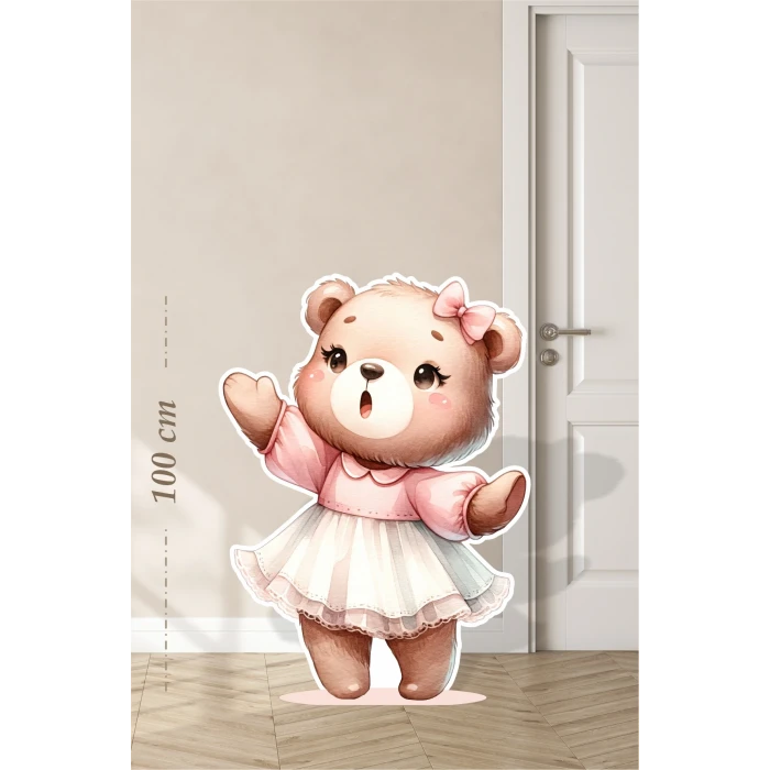 Beyaz Tütülü Ayakta Sevimli Ayıcık Temalı - 100 cm Ayaklı Pano