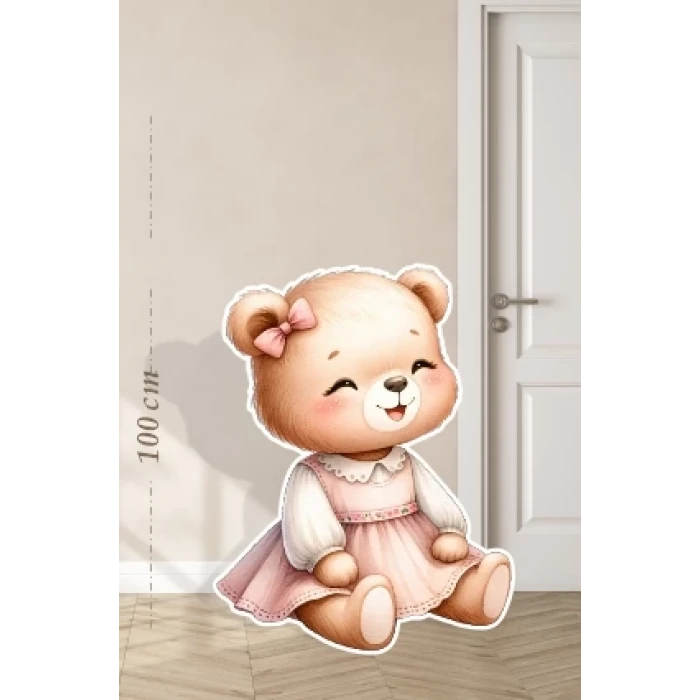 Elbiseli Oturan Sevimli Ayıcık Temalı - 100 cm Ayaklı Pano