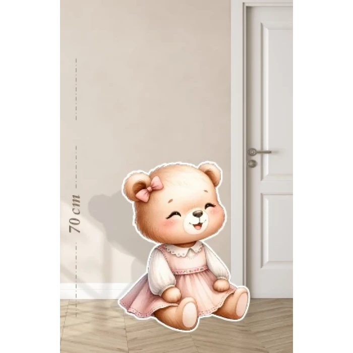 Elbiseli Oturan Sevimli Ayıcık Temalı - 70 cm Ayaklı Pano