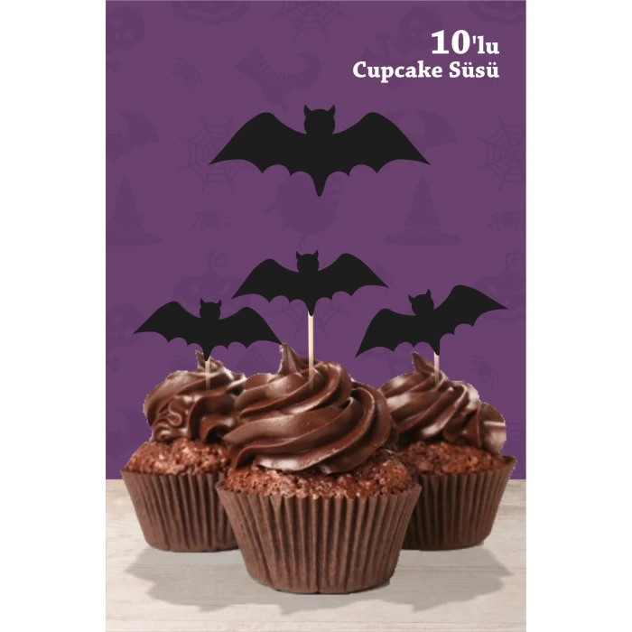 Halloween Cadılar Bayramı Yarasa Temalı Cupcake Süsü 10lu