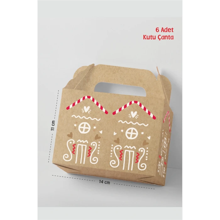 Yılbaşı Çanta Kutu Kurabiye Ev Kutu Çanta Postacı 14x17 cm *6lı Paket