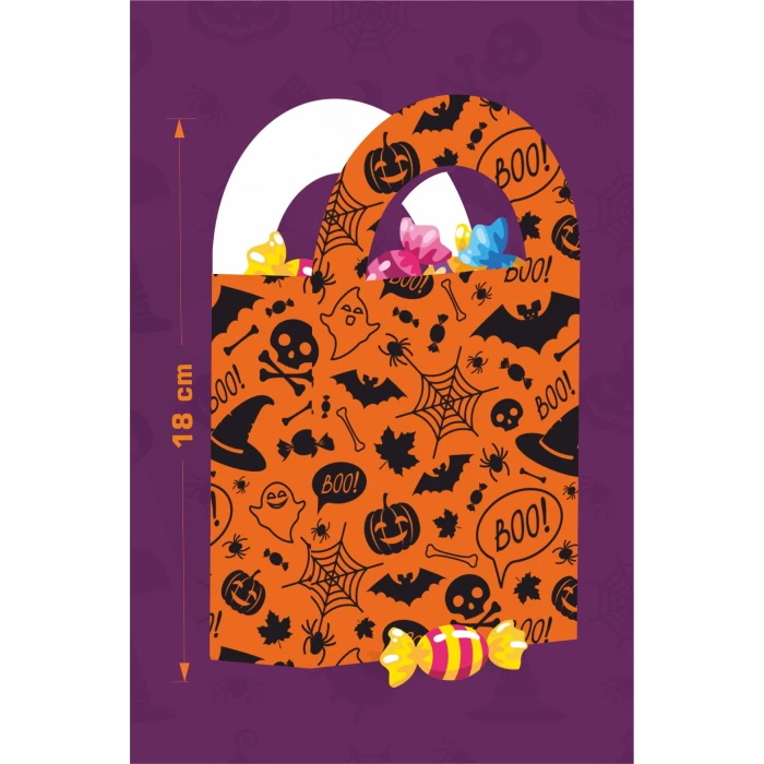 Halloween Turuncu Siyah Çanta 18x10 cm *8li Paket
