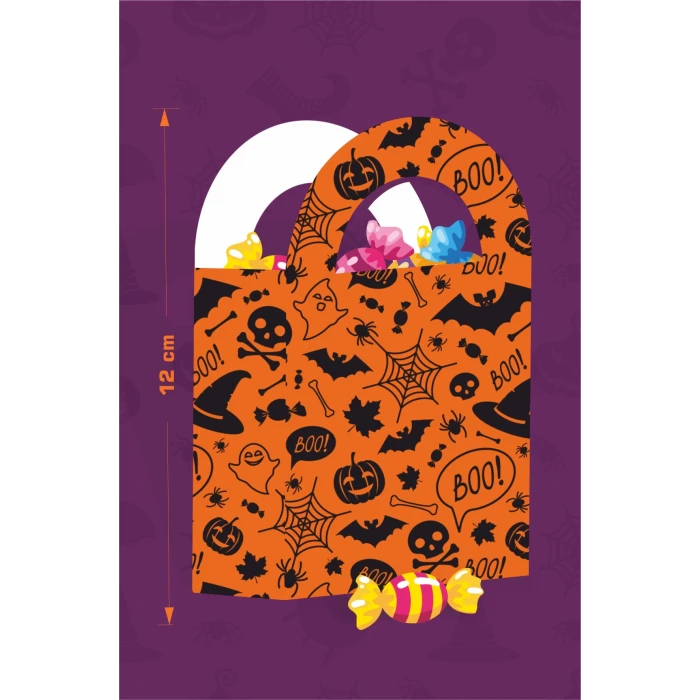 Halloween Turuncu Siyah Mini Çanta 12x7 cm 8li Paket