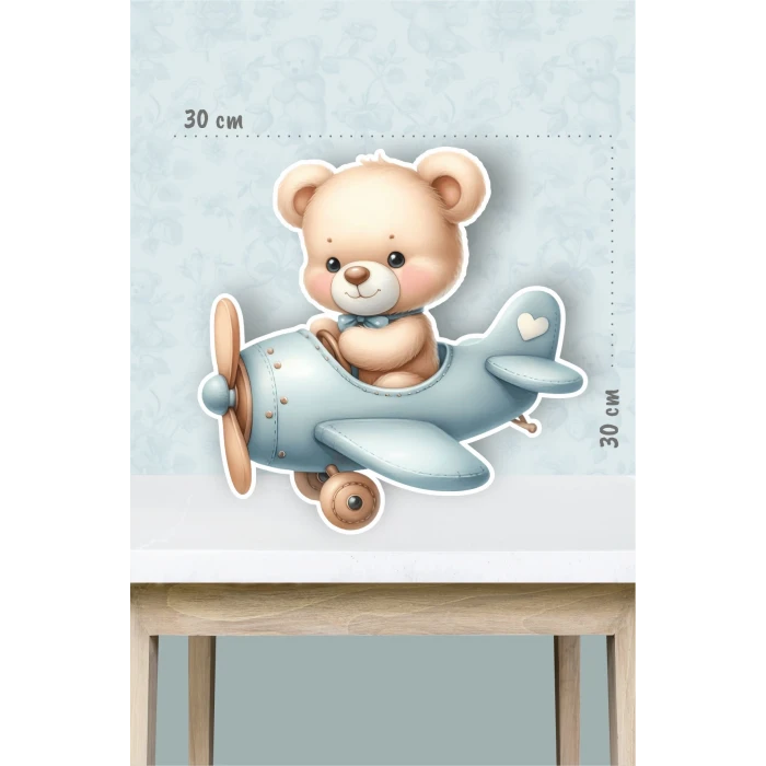 Helikopterli Ayıcık Temalı - 30x30 cm Ayaklı Pano