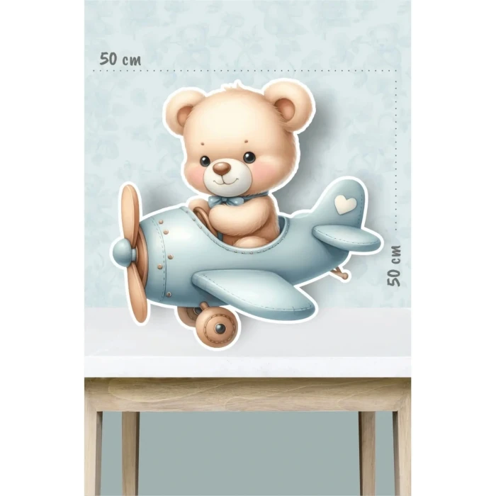 Helikopterli Ayıcık Temalı - 50x50 cm Ayaklı Pano