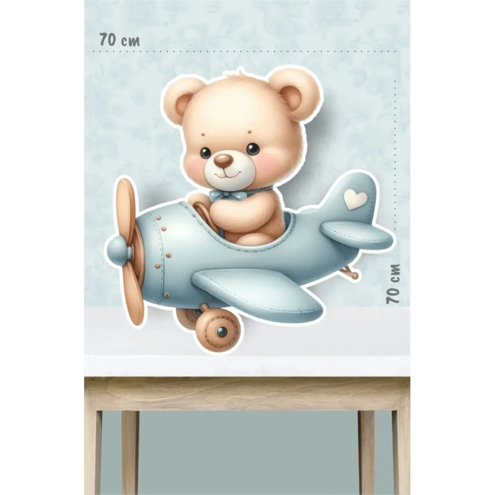 Helikopterli Ayıcık Temalı - 70x70 cm Ayaklı Pano