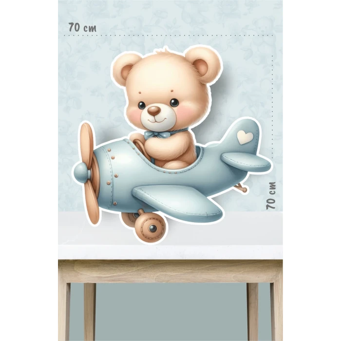 Helikopterli Ayıcık Temalı - 70x70 cm Ayaklı Pano