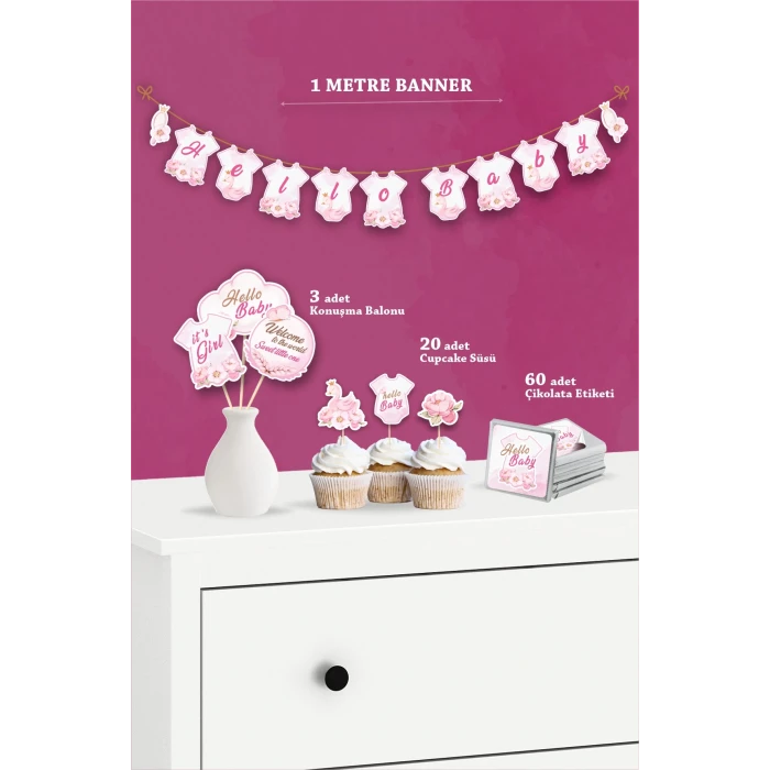 Hello Baby Kuğu Temalı - Hoşgeldin Kız Bebek Parti Seti
