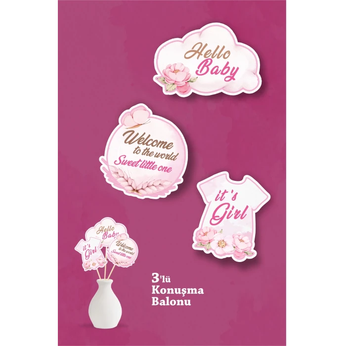 Hello Baby Kuğu Temalı - Hoşgeldin Kız Bebek Parti Seti