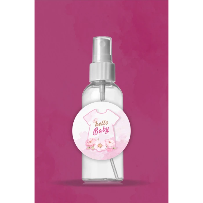 Hello Baby Kuğu Temalı - Yuvarlak Sticker (Etiket) 50 Adet 5 cm Hoşgeldin Kız Bebek