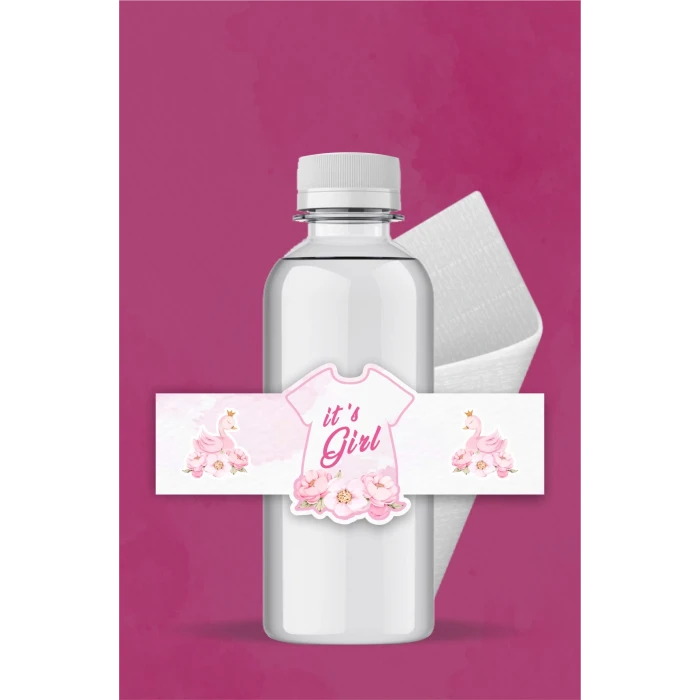 Hello Baby Kuğu Temalı - Su Şişesi, Peçete Sargısı 14 Adet- Hoşgeldin Kız Bebek Partisi