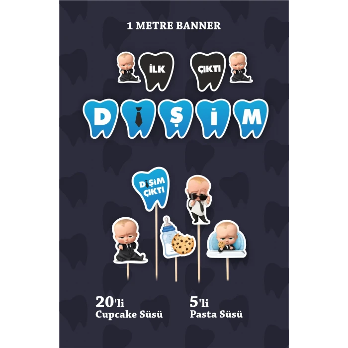 İlk Dişim Çıktı Patron Bebek Boss Baby Temalı - Diş Buğdayı Seti