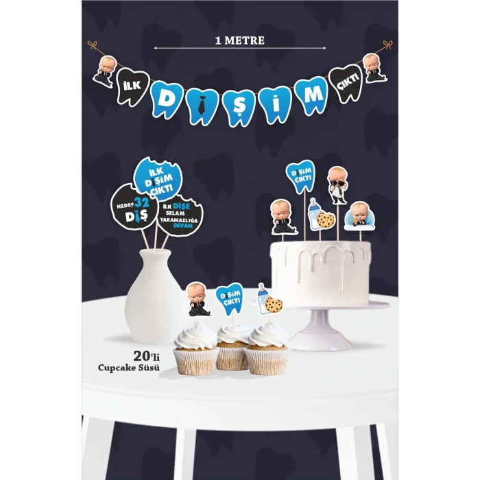 İlk Dişim Çıktı Patron Bebek Boss Baby Temalı - Diş Buğdayı Seti