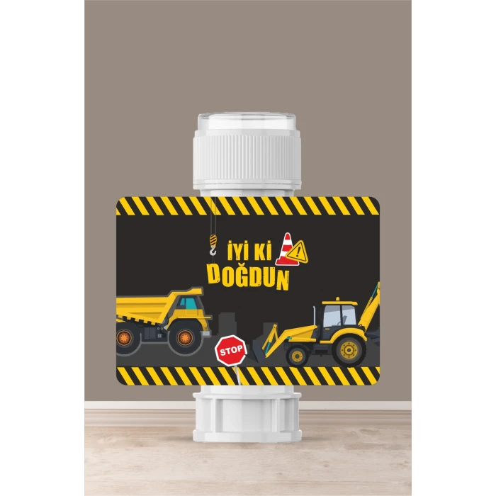 İş Makinaları Temalı Doğum Günü * 18 Adet Köpük Baloncuk Etiketi