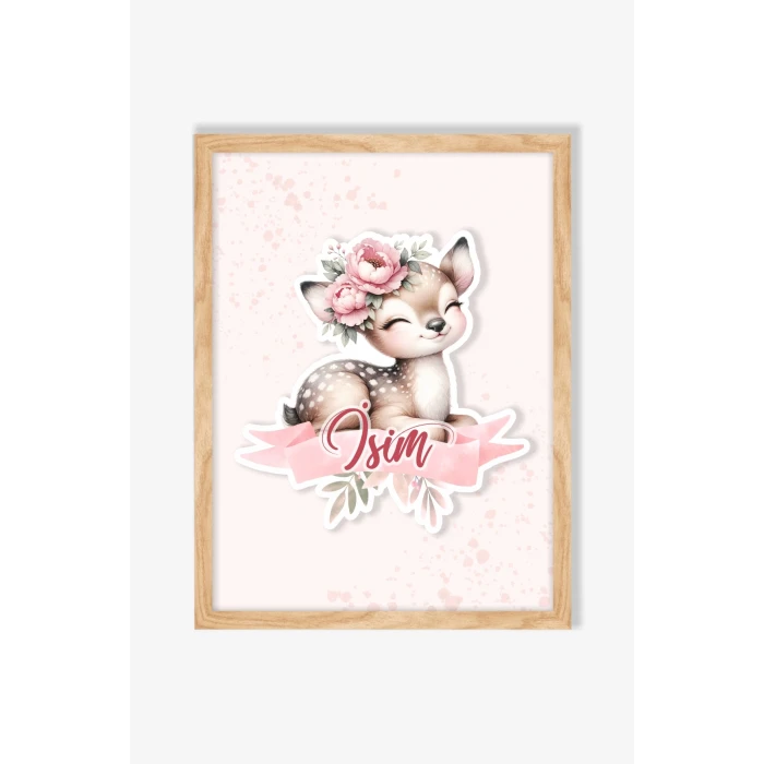 İsme Özel Boyutlu Baby Deer Ahşap Çerçeve 30x40cm Tablo, Hastane Odası Kapı Süsü, Çocuk Odası, Dekorasyon