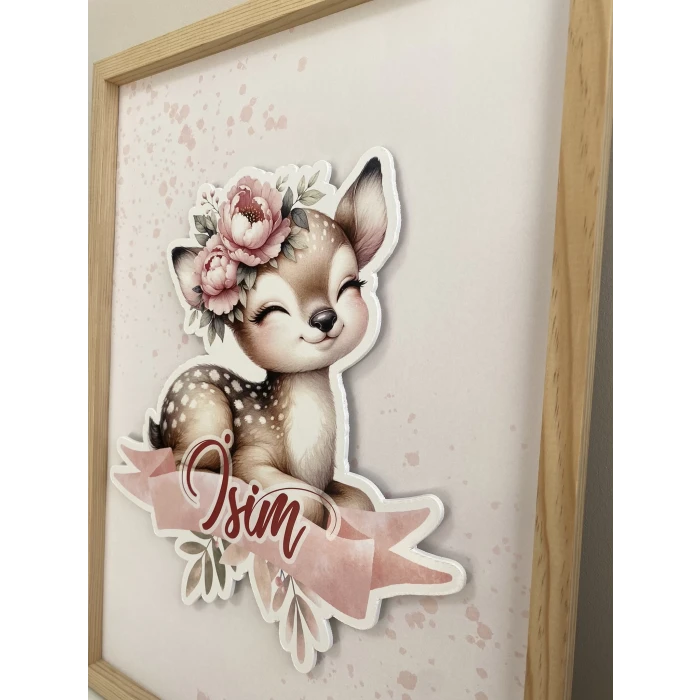 İsme Özel Boyutlu Baby Deer Ahşap Çerçeve 30x40cm Tablo, Hastane Odası Kapı Süsü, Çocuk Odası, Dekorasyon
