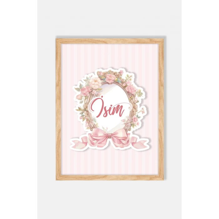 İsme Özel Boyutlu Flowers Pembe Ahşap Çerçeve 30x40cm Tablo, Hastane Odası Kapı Süsü, Çocuk Odası, Dekorasyon