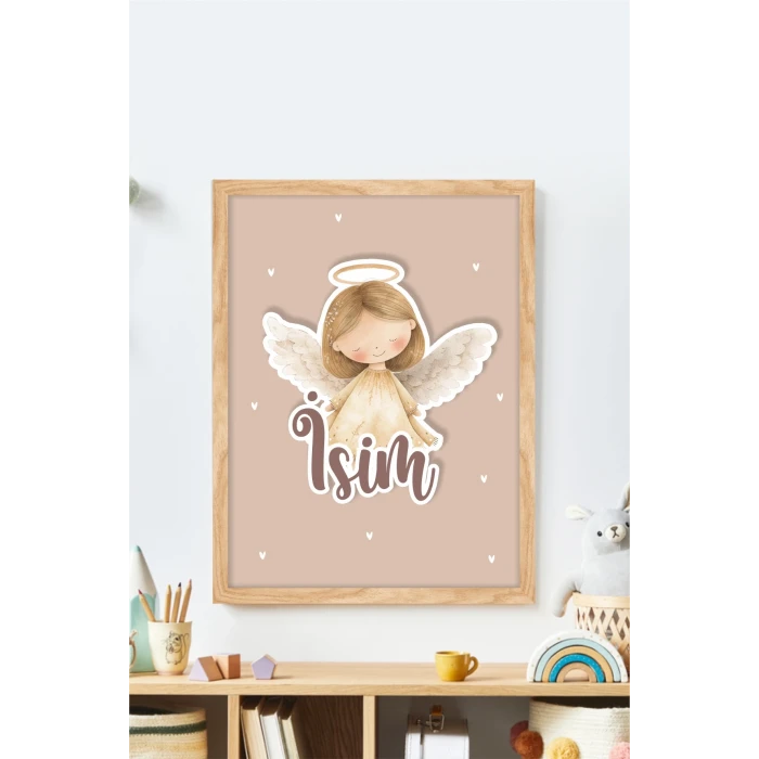 İsme Özel Boyutlu Melek Figürlü Ahşap Çerçeve 30x40 cm Tablo, Hastane Odası Kapı Süsü, Çocuk Odası, Dekorasyon