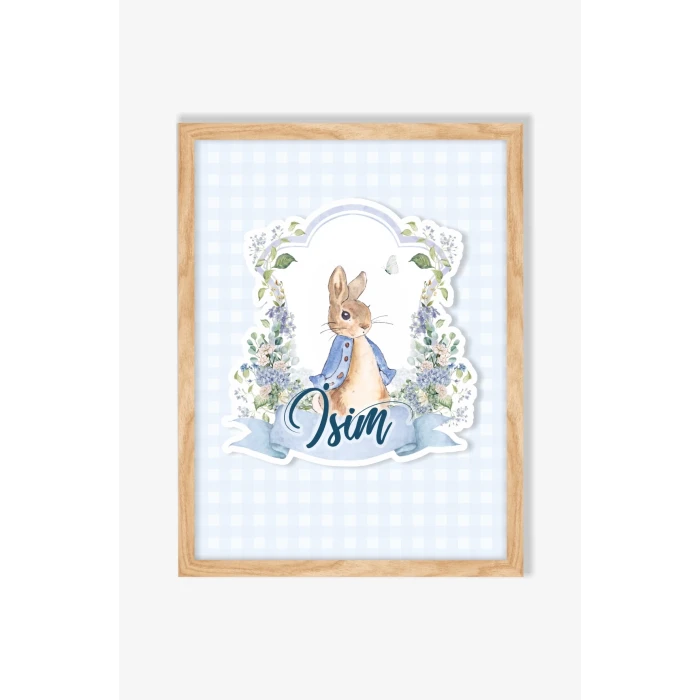 İsme Özel Boyutlu Peter Rabbit Ahşap Çerçeve 30x40cm Tablo, Hastane Odası Kapı Süsü, Çocuk Odası, Dekorasyon