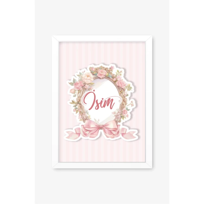 İsme Özel Flowers Frame Beyaz Çerçeve 30x40 cm Tablo, Hastane Odası Kapı Süsü, Çocuk Odası, Dekorasyon