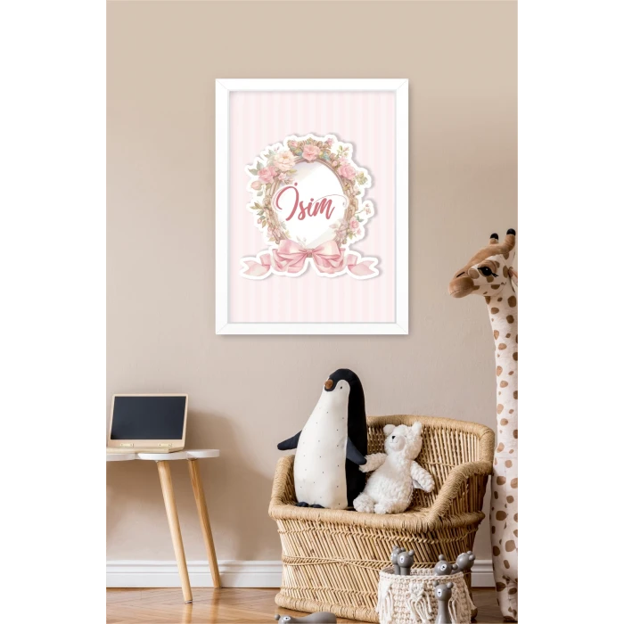 İsme Özel Flowers Frame Beyaz Çerçeve 30x40 cm Tablo, Hastane Odası Kapı Süsü, Çocuk Odası, Dekorasyon