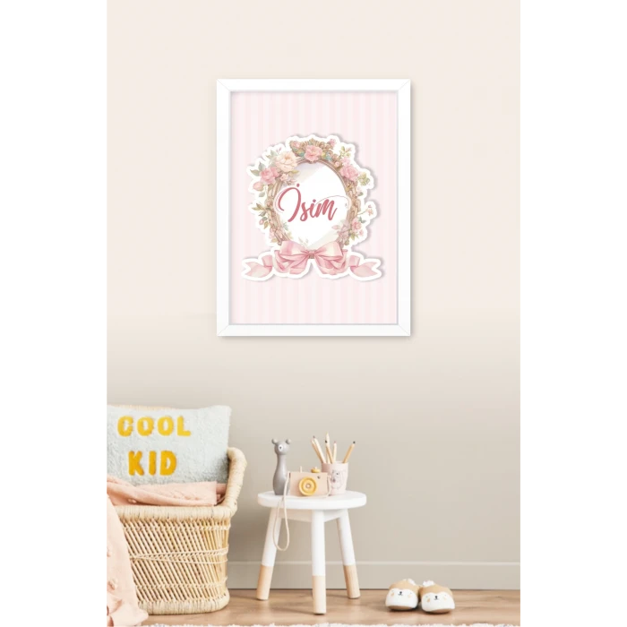 İsme Özel Flowers Frame Beyaz Çerçeve 30x40 cm Tablo, Hastane Odası Kapı Süsü, Çocuk Odası, Dekorasyon