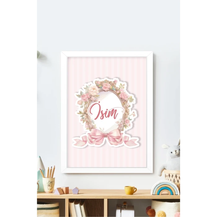 İsme Özel Flowers Frame Beyaz Çerçeve 30x40 cm Tablo, Hastane Odası Kapı Süsü, Çocuk Odası, Dekorasyon