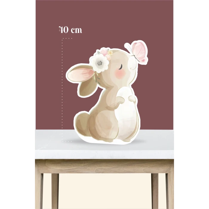 Kelebekli Tavşan Temalı - 40 cm Ayaklı Pano
