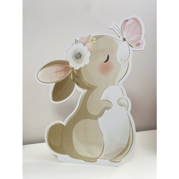 Kelebekli Tavşan Temalı - 40 cm Ayaklı Pano