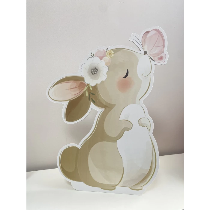 Kelebekli Tavşan Temalı - 40 cm Ayaklı Pano