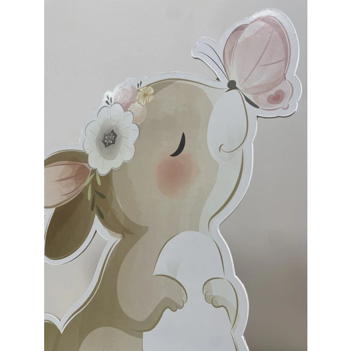 Kelebekli Tavşan Temalı - 40 cm Ayaklı Pano