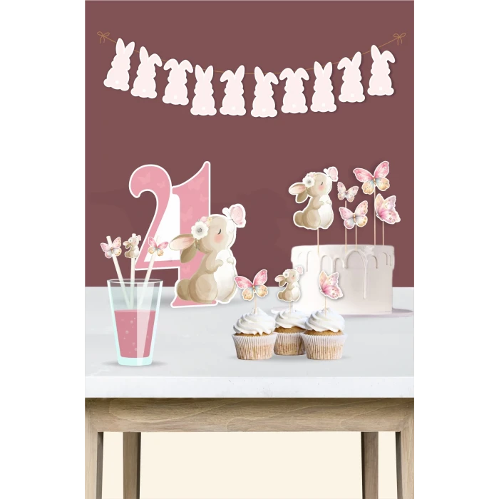 Kelebekli Tavşan Teması 4 Yaş Doğum Günü Seti