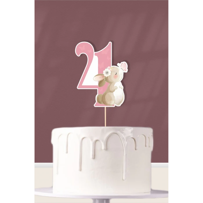 Kelebekli Tavşan Teması 4 Yaşında (dört) Pasta Süsü *Kalın Kağıt