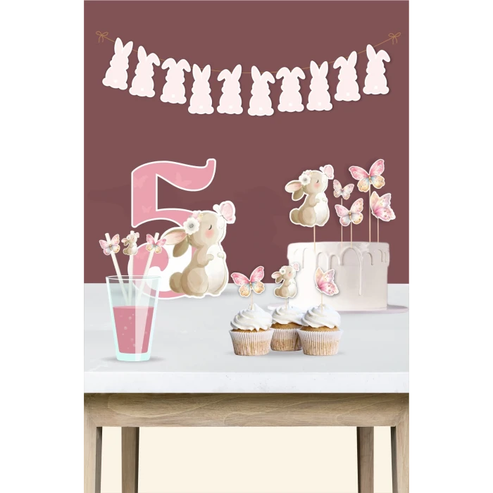 Kelebekli Tavşan Teması 5 Yaş Doğum Günü Seti