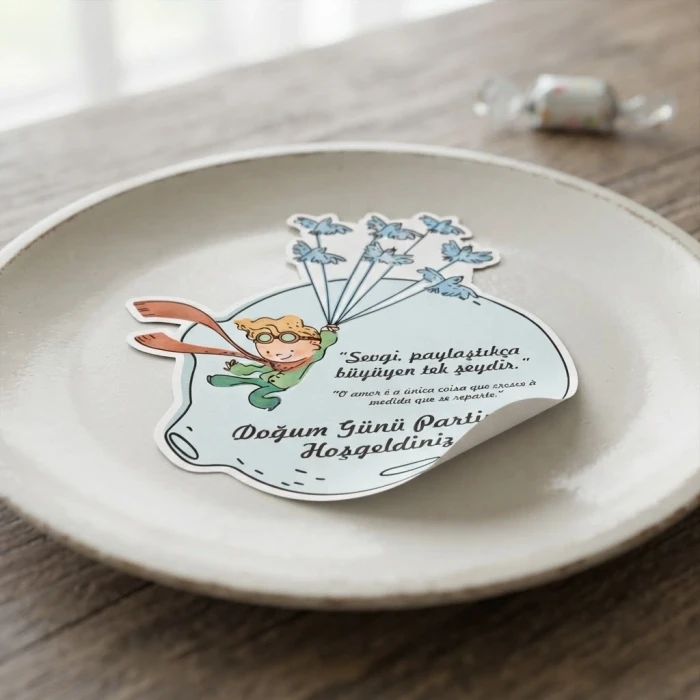 Küçük Prens Temalı Doğum Günü Seti Tabak Sticker (Etiket) 15li