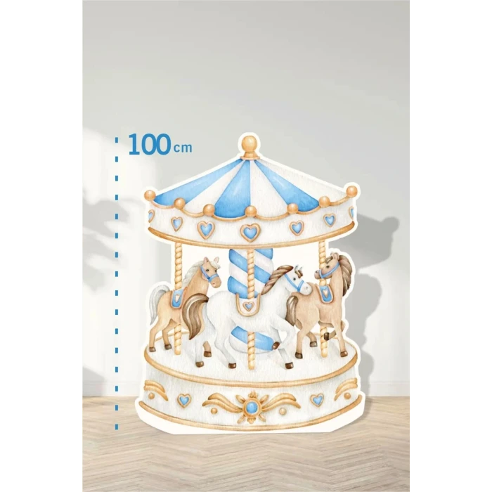 Mavi Atlıkarınca Konseptli | Tasarımlı Kapı | Oda | Dekor 100 cm Ayaklı Pano