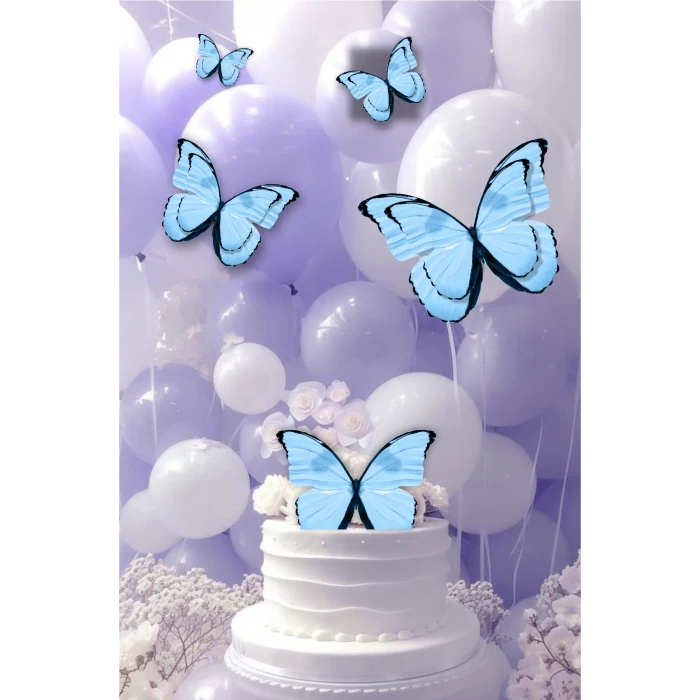 Mavi Kelebekli 3 Boyutlu Parti Seti Malzemeleri
