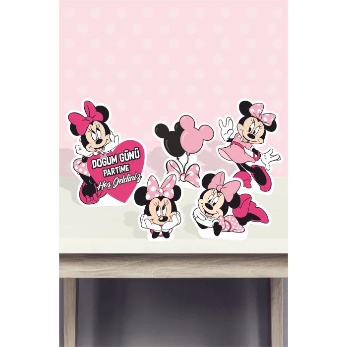 Minnie Mouse Pink Temalı Ayaklı Pano Set (Masa Üstü) *Kalın Kağıt