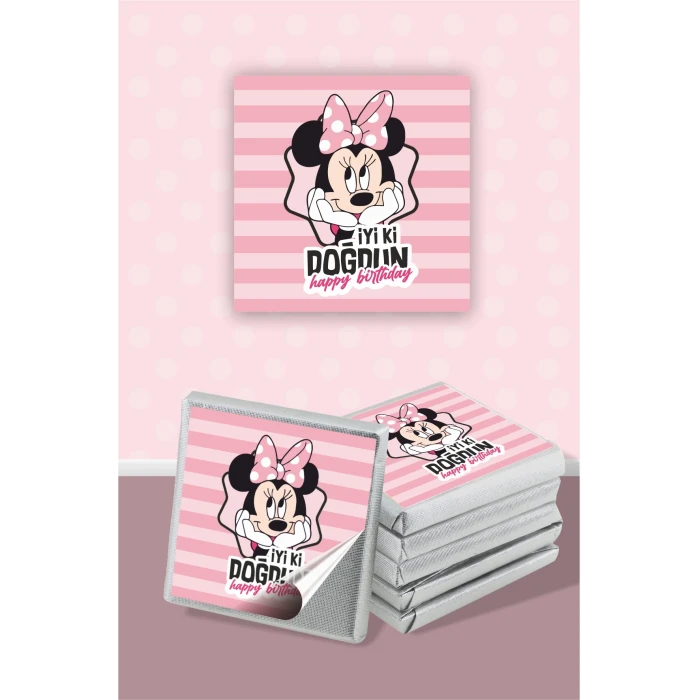 Minnie Mouse Pink Temalı Çikolata Etiketi * Sticker * 60 adet 4x4 cm