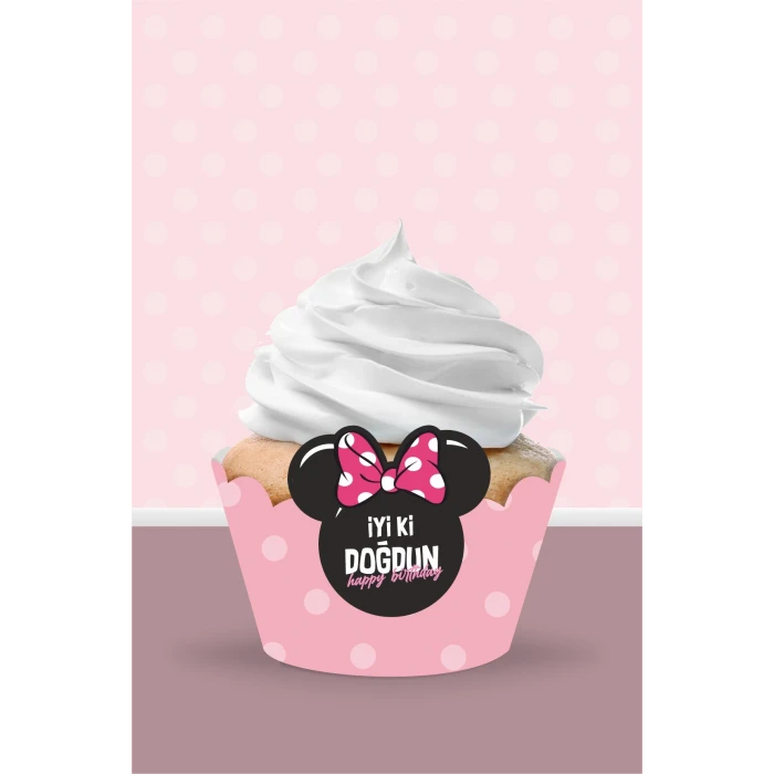 Minnie Mouse Pink Temalı Cupcake Sargısı 8li