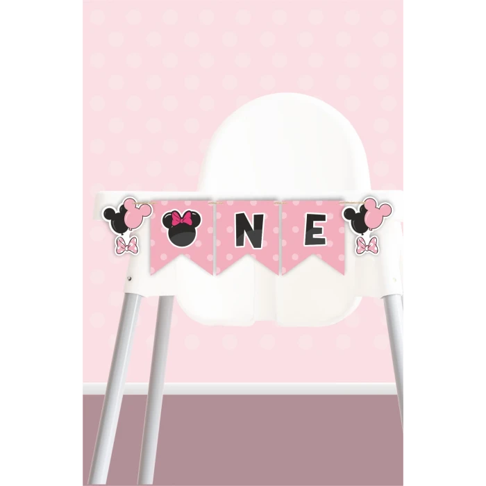 Minnie Mouse Pink Temalı ONE banner *Kalın Kağıt