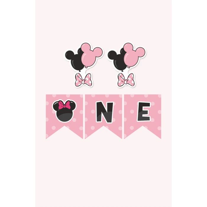 Minnie Mouse Pink Temalı ONE banner *Kalın Kağıt