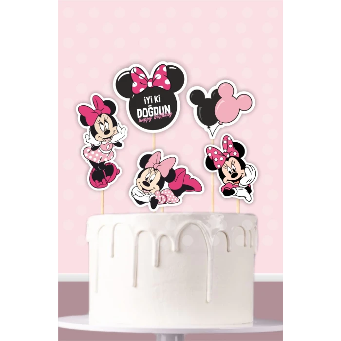 Minnie Mouse Pink Temalı Pasta Süsü Seti
