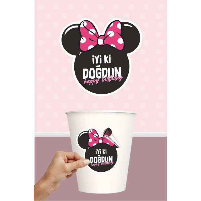 Minnie Mouse Pink Temalı Sticker (Etiket) ** Yapışkanlı Kağıt