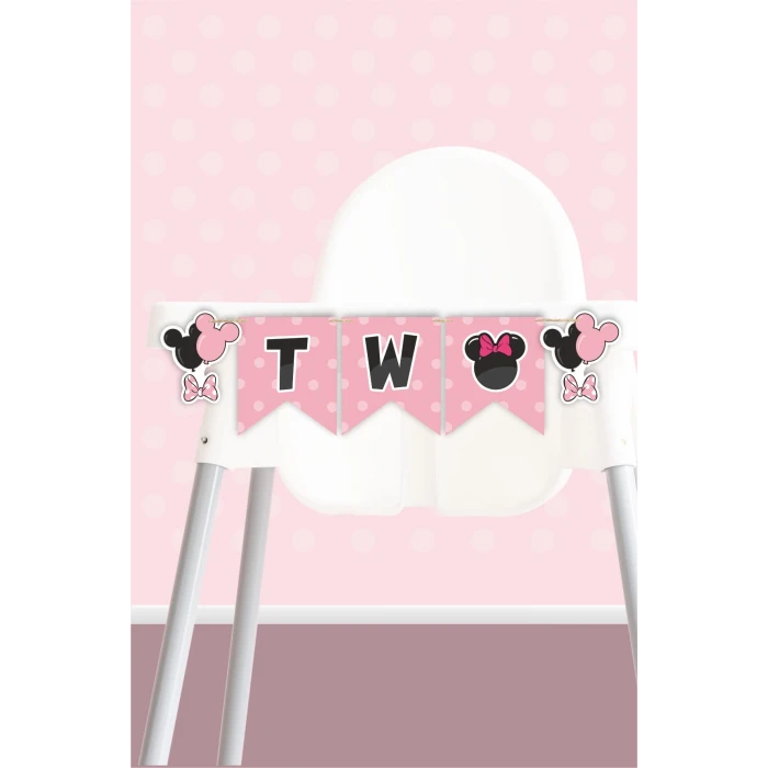 Minnie Mouse Pink Temalı TWO Banner (Kalın Kağıt) Doğum Günü